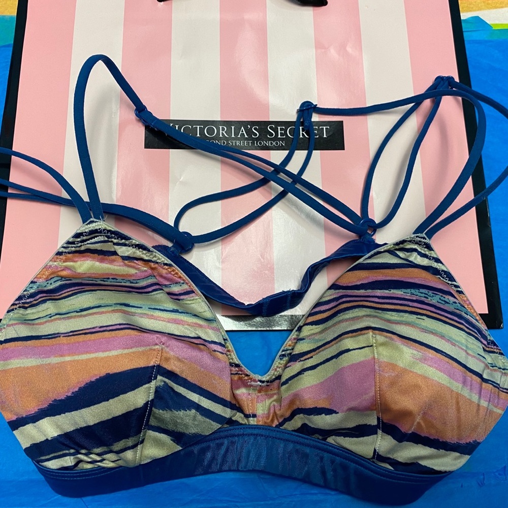 VS Strappy Triangle Rainbow Striped Bralette sz Sm